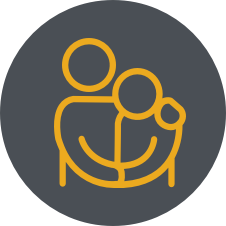 assisted living icon, two gold outlines of people holding each other