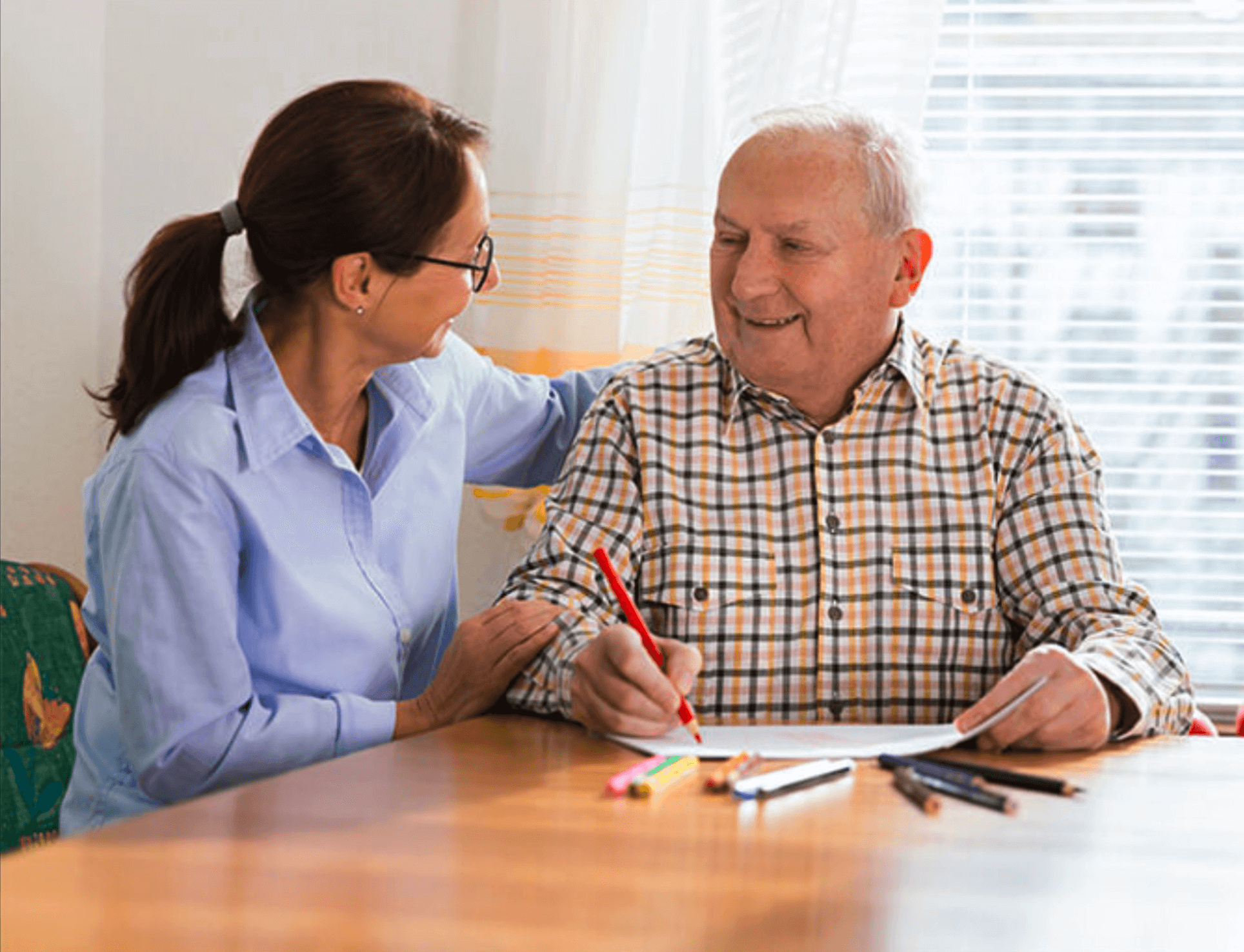 Employee helping senior man